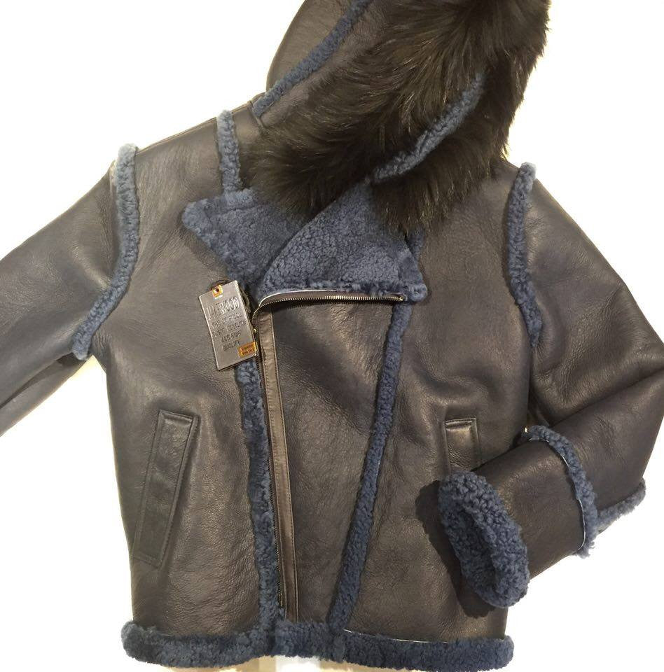 Jakewood Navy Biker Style Shearling Jacket - Dudes Boutique