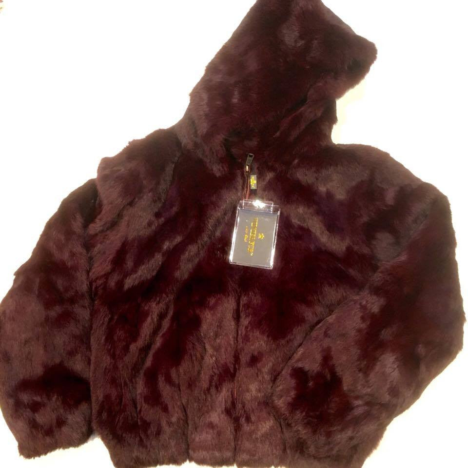 Winter Fur Women's Burgundy Bomber Rabbit Fur Coat - Dudes Boutique