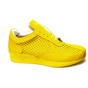 Mauri M770 Yellow Crocodile Perforated Nappa Leather Sneakers - Dudes Boutique