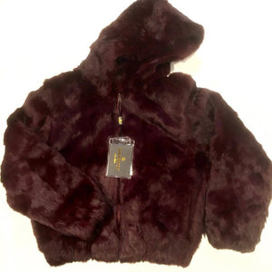 Winter Fur Women's Burgundy Bomber Rabbit Fur Coat - Dudes Boutique
