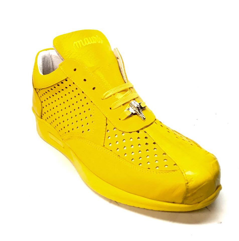 Mauri M770 Yellow Crocodile Perforated Nappa Leather Sneakers - Dudes Boutique