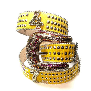b.b. Simon "Yellow Number Belt" Crystal Belt - Dudes Boutique