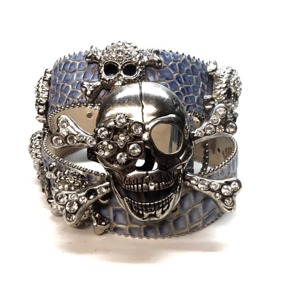 b.b. Simon Aqua Blue Skull Double Row Crystal Belt – Dudes Boutique
