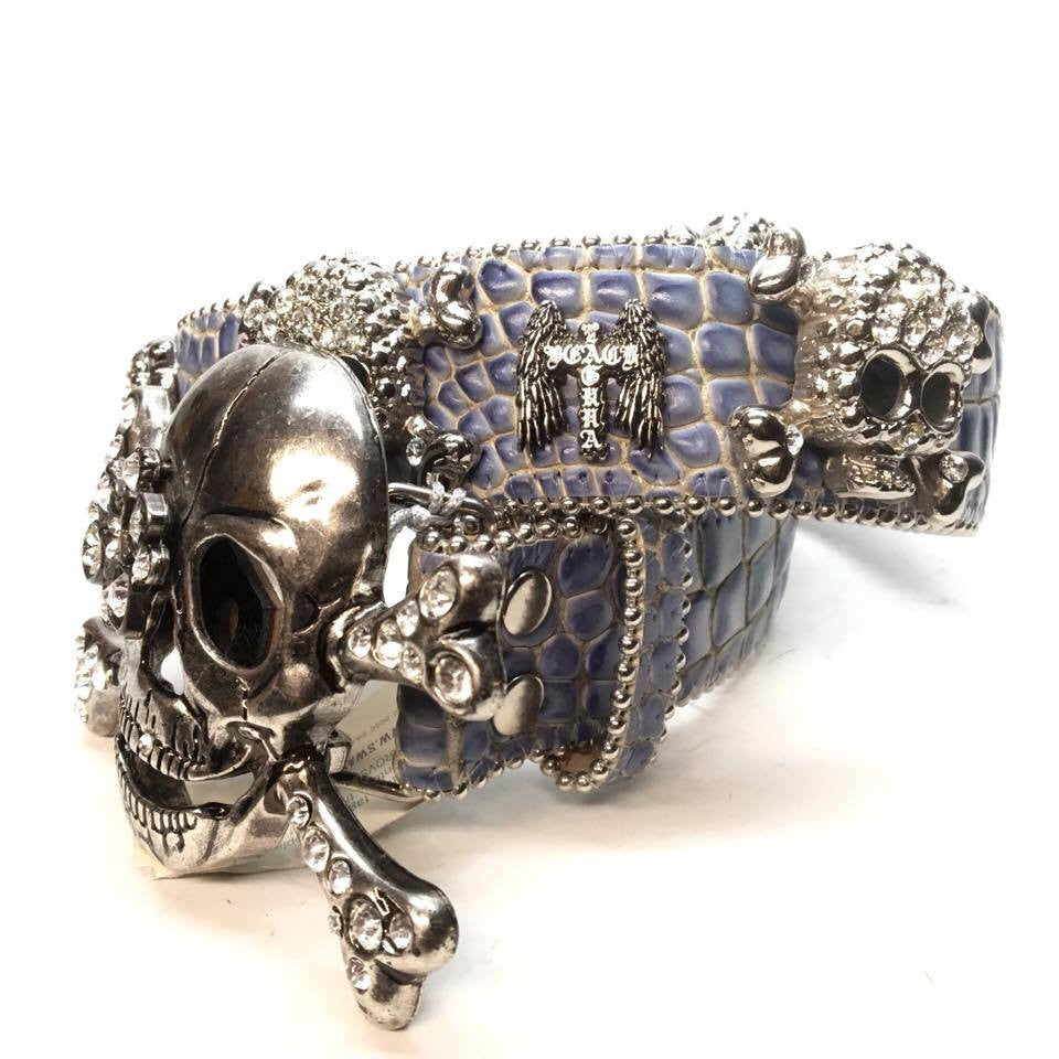b.b. Simon 2677 "Blue Croc Pirate" Crystal Belt - Dudes Boutique