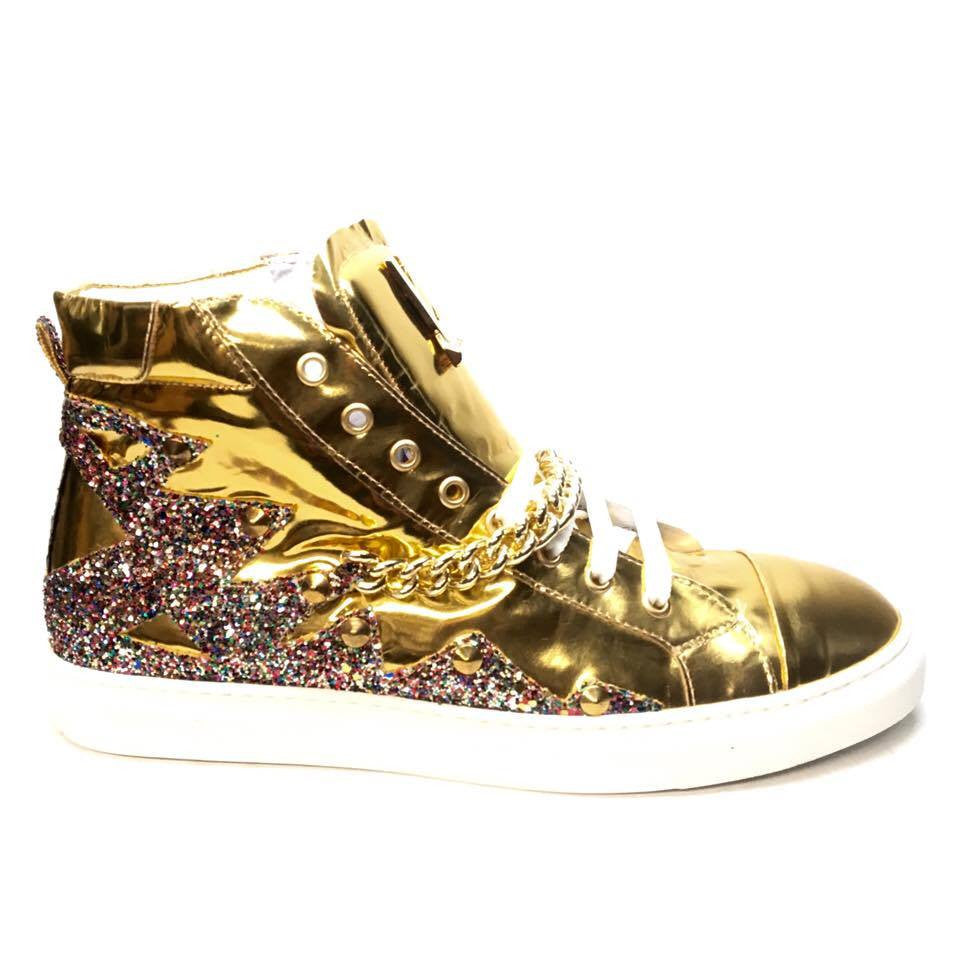 Mauri 6133 Nappa Gold 14k Studded High-top Sneakers - Dudes Boutique
