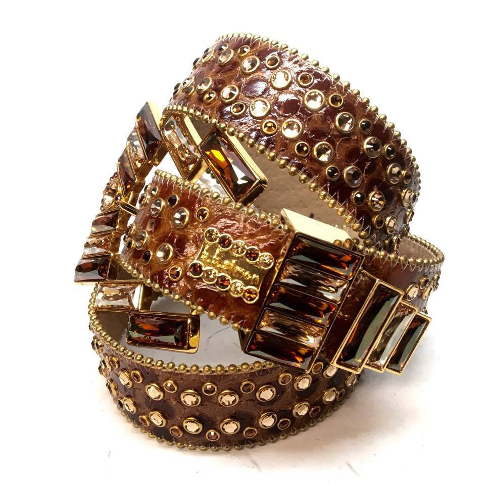 b.b. Simon "Caramel" Crystal Belt - Dudes Boutique