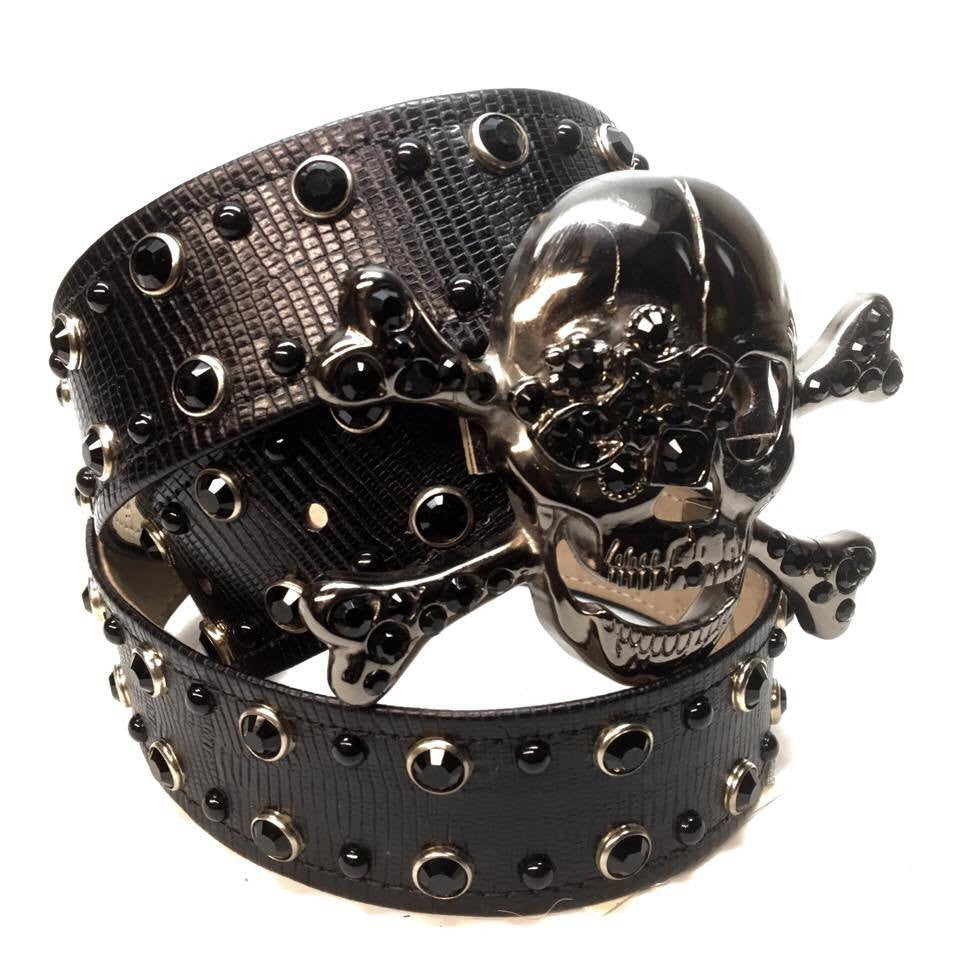 b.b. Simon "Lizard Black Skull" Crystal Belt - Dudes Boutique