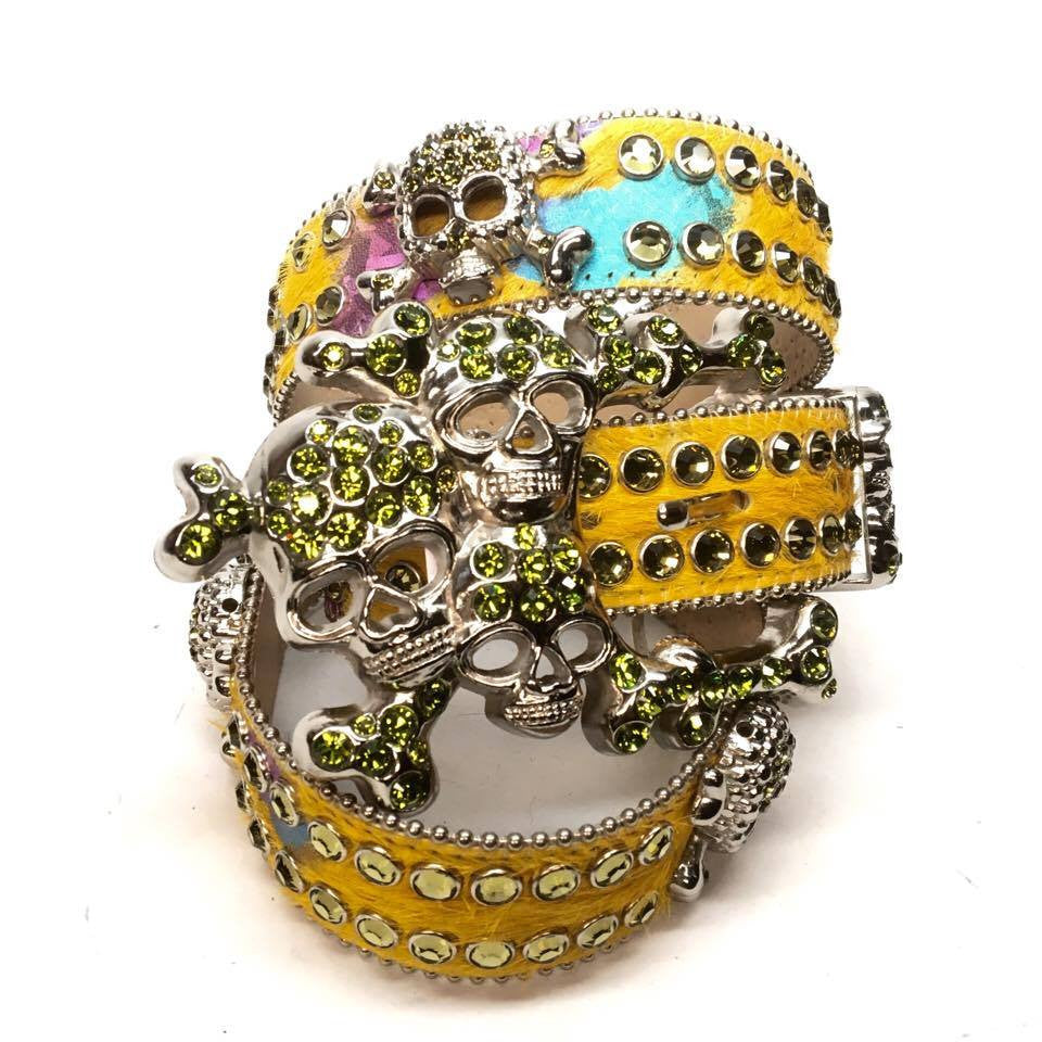 b.b. Simon "Lime Multi Skull" Crystal Belt - Dudes Boutique