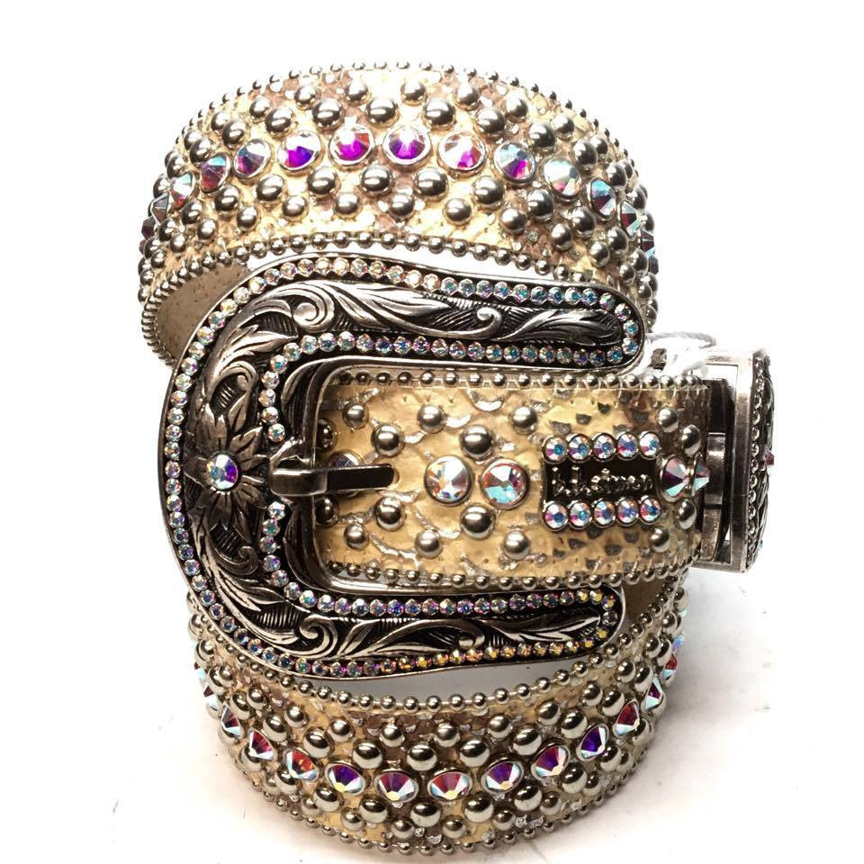 b.b. Simon "Beige Python" Crystal Belt - Dudes Boutique