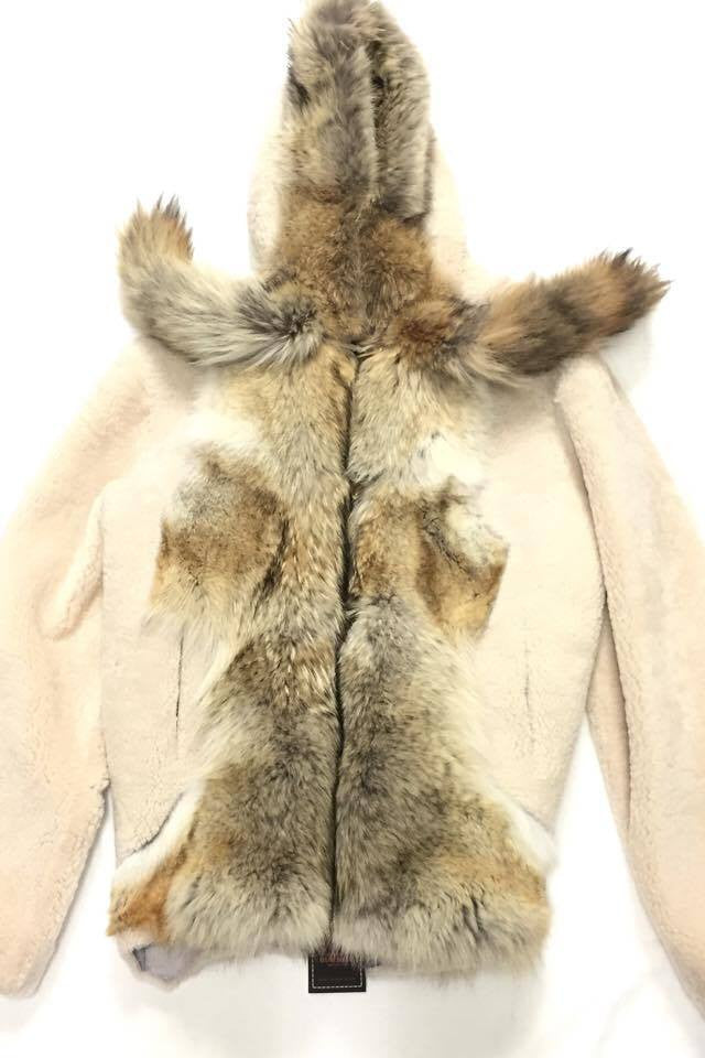 Jakewood Men's Natural Plush Fox Tail Shearling Jacket with Hood - Dudes Boutique