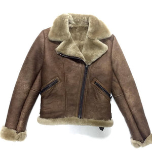 Jakewood Ladies Chocolate Shearling Biker Bomber - Dudes Boutique