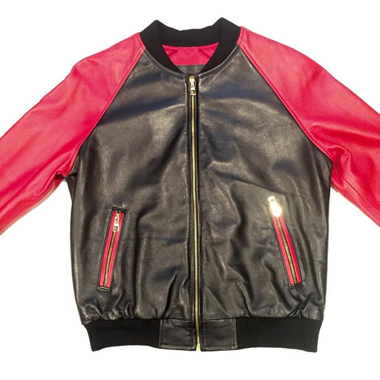 G-Gator black and red lambskin varsity jacket