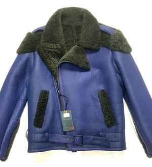 Kashani - Green/Blue Biker Style Shearling Jacket - Dudes Boutique