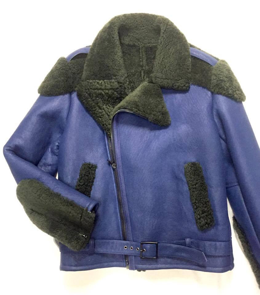 Kashani - Green/Blue Biker Style Shearling Jacket - Dudes Boutique