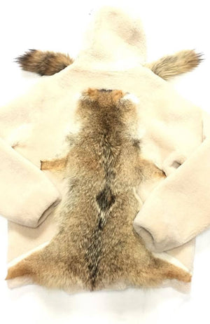 Jakewood Men's Natural Plush Fox Tail Shearling Jacket with Hood - Dudes Boutique