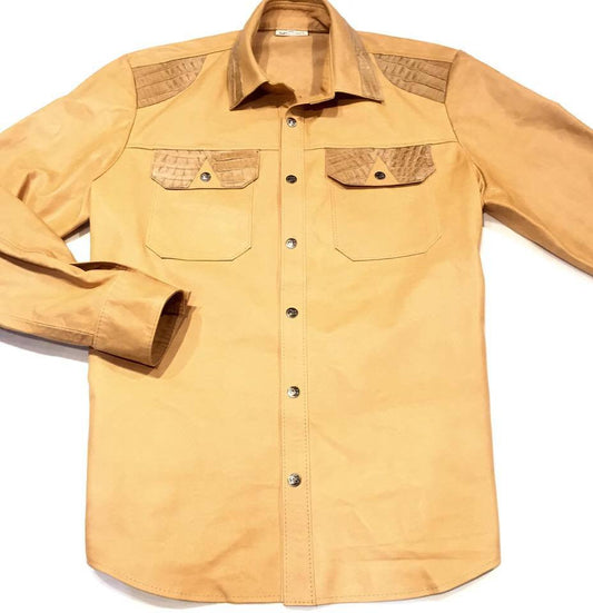 G-Gator lambskin button-up shirt with gator pockets