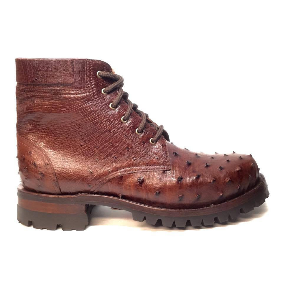 Safari Chocolate Ostrich Quill Combat Ankle Boots - Dudes Boutique
