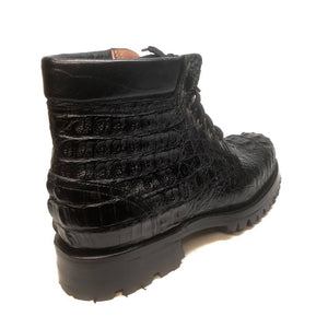 Safari Black All-Over Crocodile Horn-back Combat Boots - Dudes Boutique