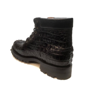 Safari Black All-Over Crocodile Horn-back Combat Boots - Dudes Boutique