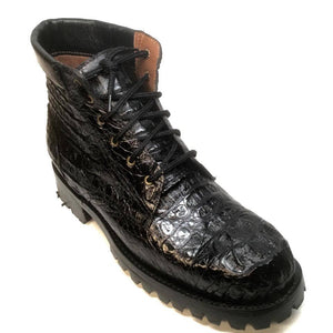 Safari Black All-Over Crocodile Horn-back Combat Boots - Dudes Boutique