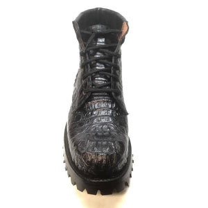 Safari Black All-Over Crocodile Horn-back Combat Boots - Dudes Boutique