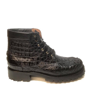Safari Black All-Over Crocodile Horn-back Combat Boots - Dudes Boutique