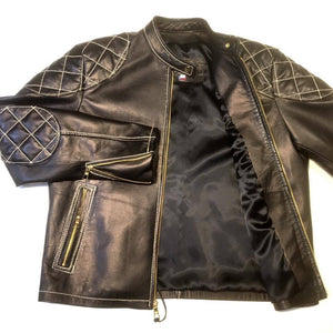 Jakewood Black Quilted Bomber Leather Jacket - Dudes Boutique