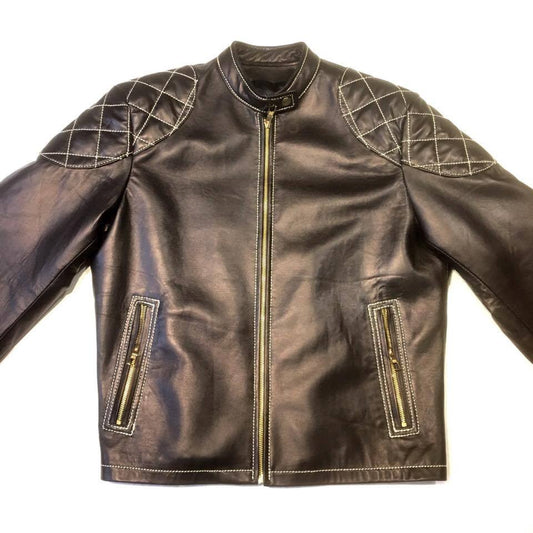 Jakewood black quilted bomber leather jacket