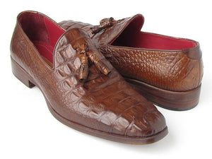 Paul Parkman Men's Brown Crocodile Embossed Calfskin Tassel Loafers - Dudes Boutique