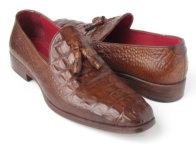 Paul Parkman Men's Brown Crocodile Embossed Calfskin Tassel Loafers - Dudes Boutique