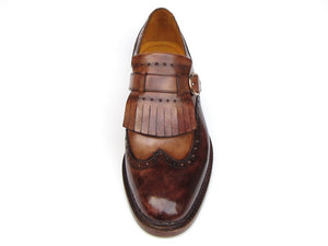 Paul Parkman Wingtip Monkstrap Brogues Brown Hand Painted Leather Upper With Double Leather Sole - Dudes Boutique