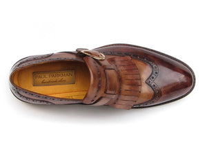 Paul Parkman Wingtip Monkstrap Brogues Brown Hand Painted Leather Upper With Double Leather Sole - Dudes Boutique