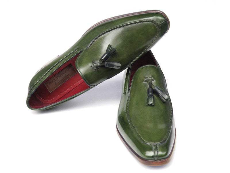 Paul Parkman Green Hand Painted Leather Loafer With Tassel - Dudes Boutique