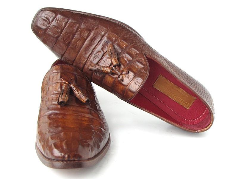 Paul Parkman Men's Brown Crocodile Embossed Calfskin Tassel Loafers - Dudes Boutique