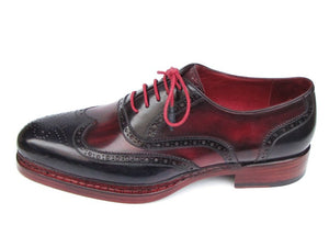 Paul Parkman Men's Triple Leather Sole Wingtip Brogues Navy & Red - Dudes Boutique