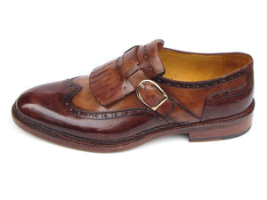 Paul Parkman Wingtip Monkstrap Brogues Brown Hand Painted Leather Upper With Double Leather Sole - Dudes Boutique