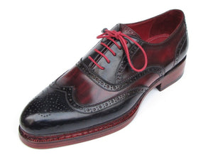 Paul Parkman Men's Triple Leather Sole Wingtip Brogues Navy & Red - Dudes Boutique