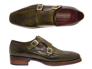 Paul Parkman Men's Double Monkstrap Goodyear Welted Green Shoes - Dudes Boutique