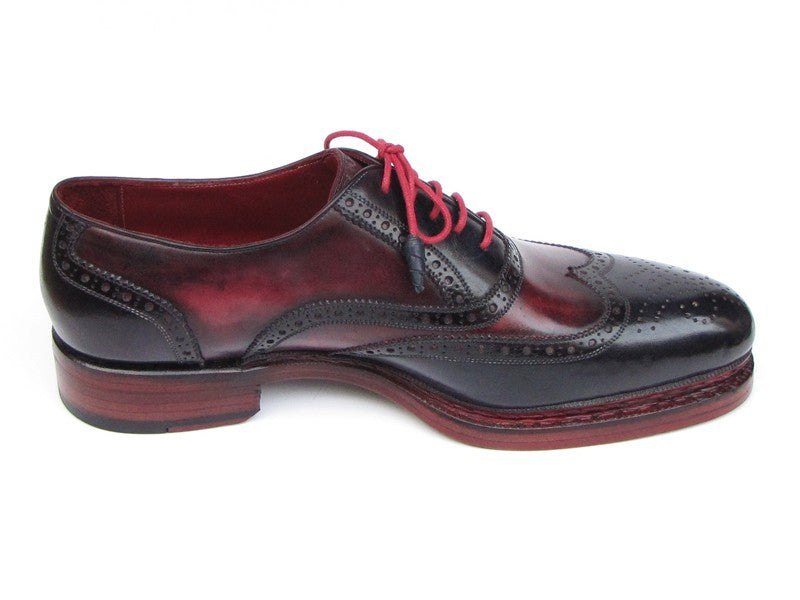 Paul Parkman Men's Triple Leather Sole Wingtip Brogues Navy & Red - Dudes Boutique