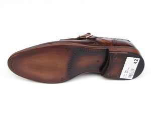 Paul Parkman Wingtip Monkstrap Brogues Brown Hand Painted Leather Upper With Double Leather Sole - Dudes Boutique