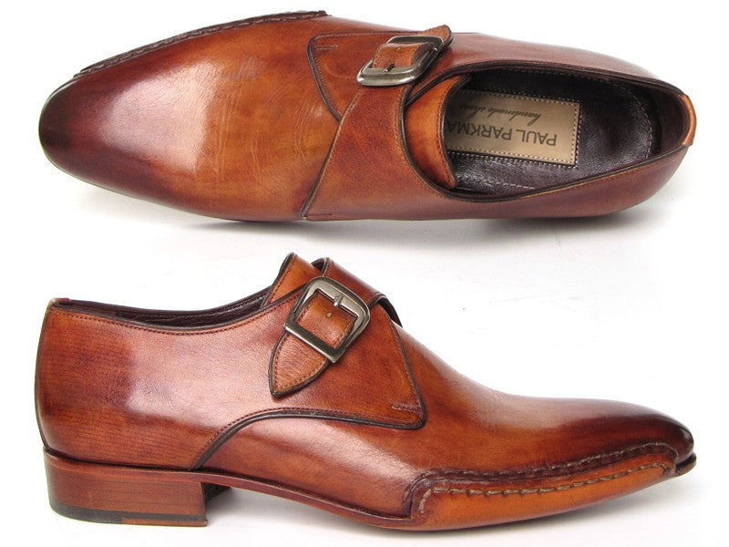 Paul Parkman Men's Monkstrap Shoes Side Handsewn Twisted Leather Tobacco Sole - Dudes Boutique