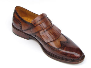 Paul Parkman Wingtip Monkstrap Brogues Brown Hand Painted Leather Upper With Double Leather Sole - Dudes Boutique