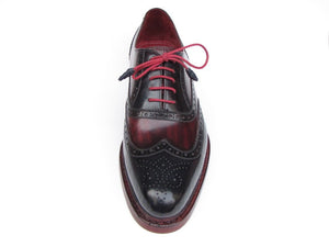 Paul Parkman Men's Triple Leather Sole Wingtip Brogues Navy & Red - Dudes Boutique