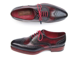 Paul Parkman Men's Triple Leather Sole Wingtip Brogues Navy & Red - Dudes Boutique