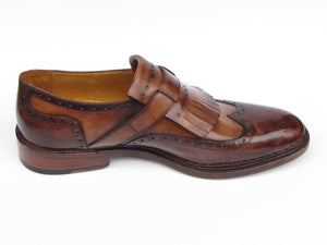 Paul Parkman Wingtip Monkstrap Brogues Brown Hand Painted Leather Upper With Double Leather Sole - Dudes Boutique