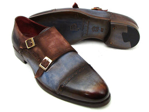 Paul Parkman Men's Captoe Double Monkstrap Antique Blue & Brown Suede - Dudes Boutique