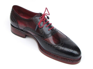 Paul Parkman Men's Triple Leather Sole Wingtip Brogues Navy & Red - Dudes Boutique