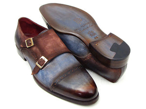 Paul Parkman Men's Captoe Double Monkstrap Antique Blue & Brown Suede - Dudes Boutique