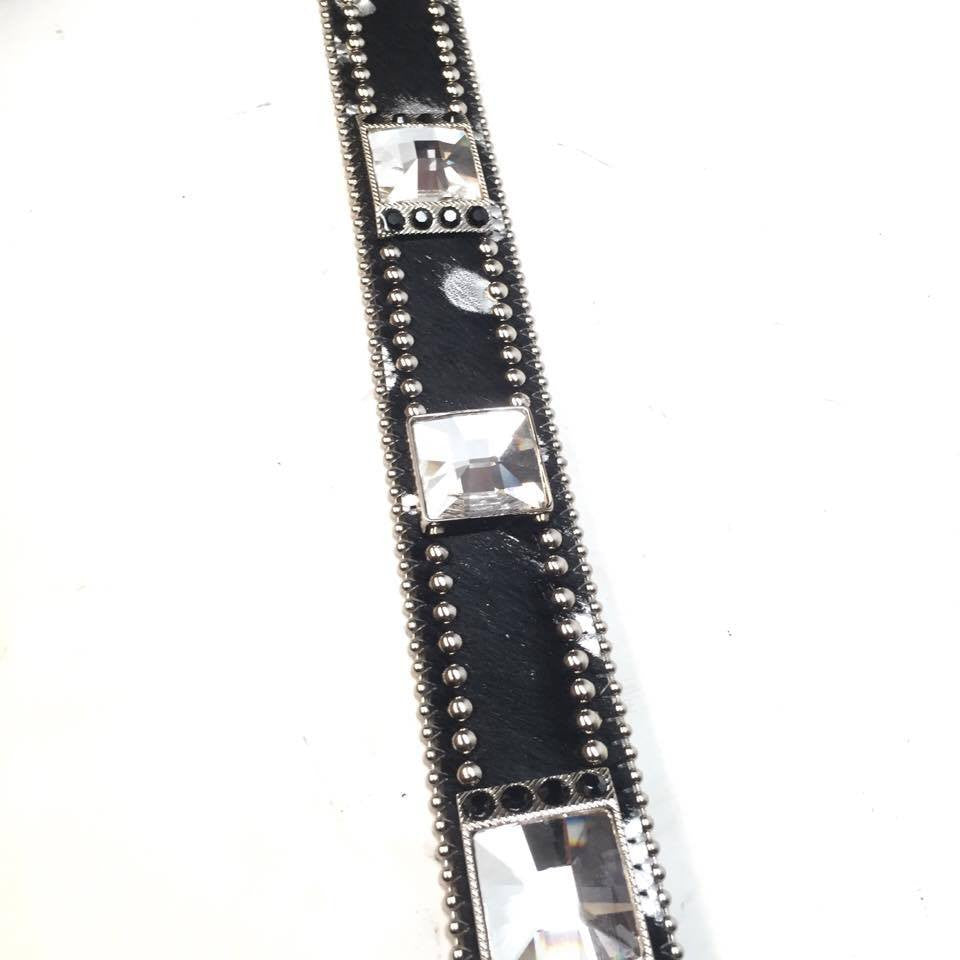 b.b. Simon 338-A94 Black Pony Hair Crystal Belt - Dudes Boutique