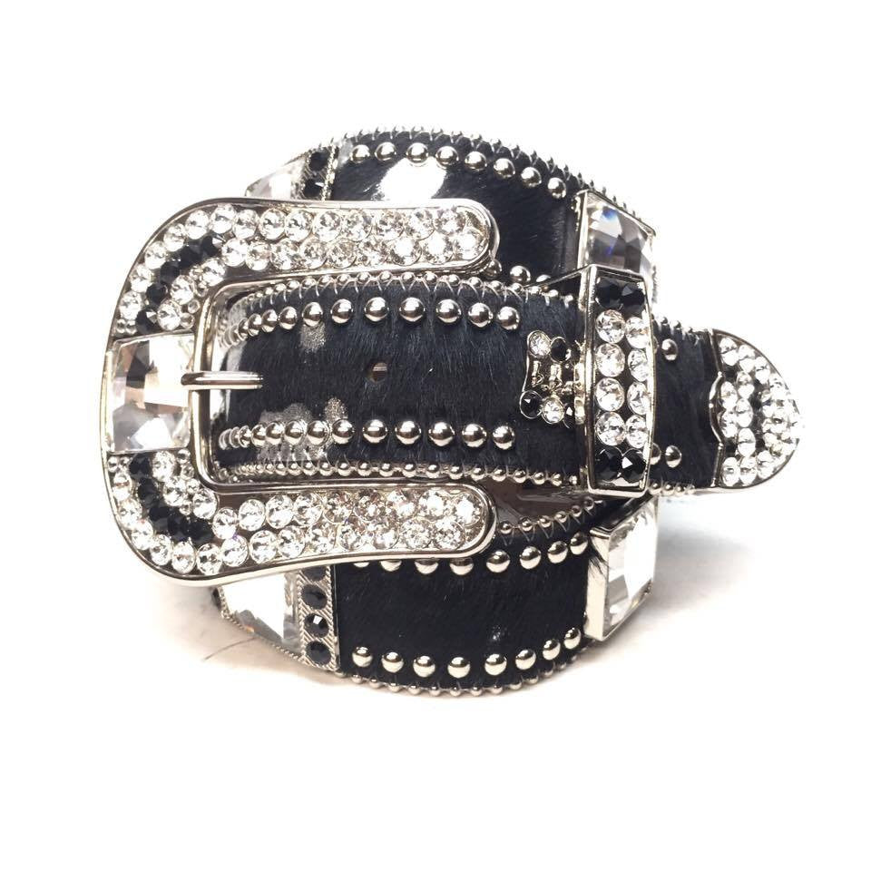 b.b. Simon 338-A94 Black Pony Hair Crystal Belt - Dudes Boutique